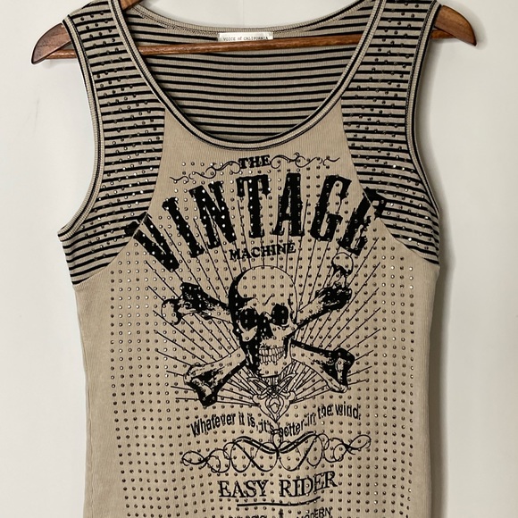 Voice of California Vocal Vintage Machine Easy Rider Studded Tan Tank Top Sz XL. - Picture 5 of 16